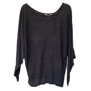 YAYA Charcoal Black Linen Oversized Long Sleeve Top Semi-Sheer Sz Medium